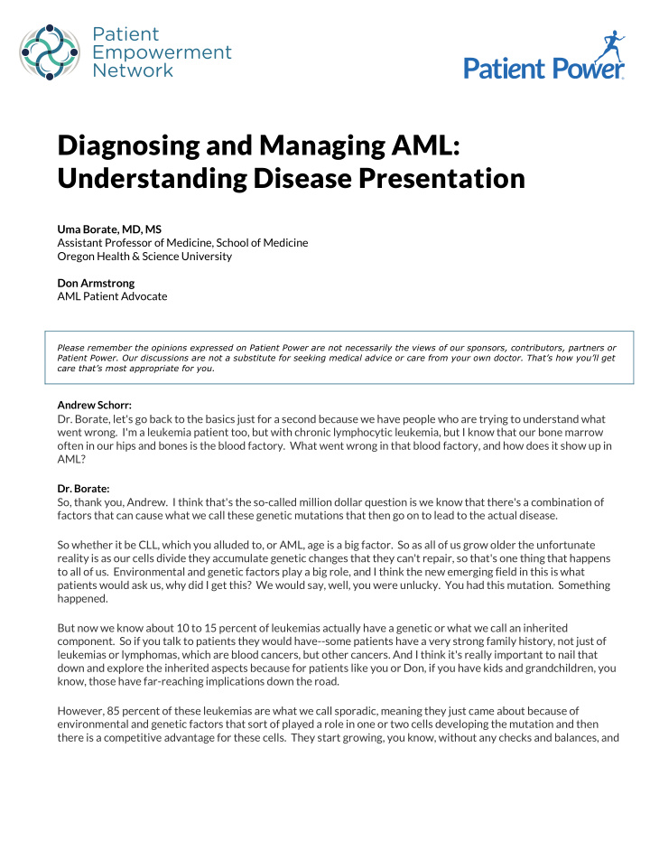 diagnosing and managing aml understanding disease