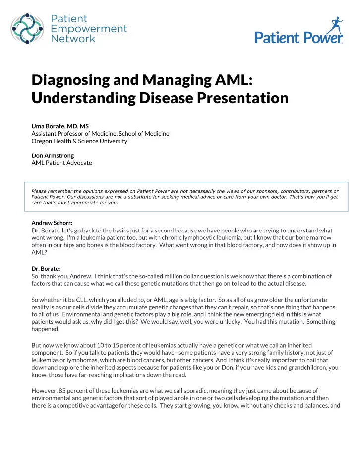 diagnosing and managing aml understanding disease