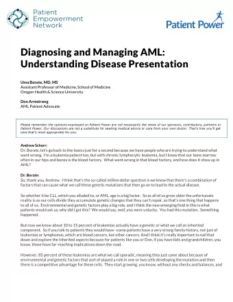 Diagnosing and Managing AML:  Understanding Disease Presentation  Uma Borate, MD, MS  Assistant