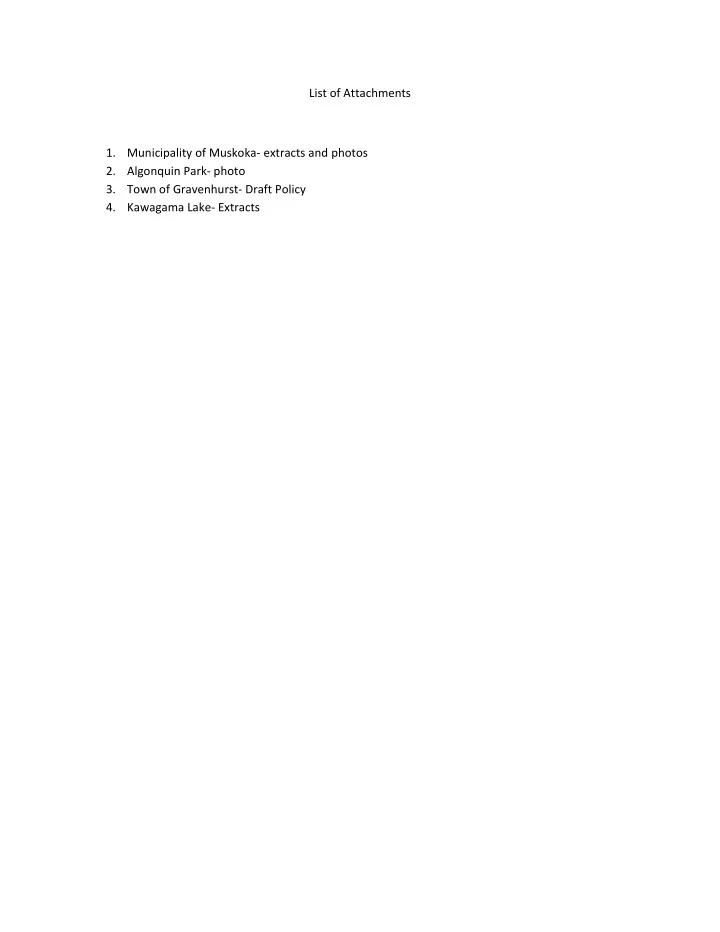 list of attachments 1 municipality of muskoka extracts