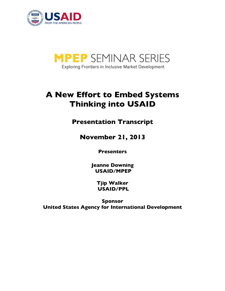 a new effort to embed systems thinking into usaid