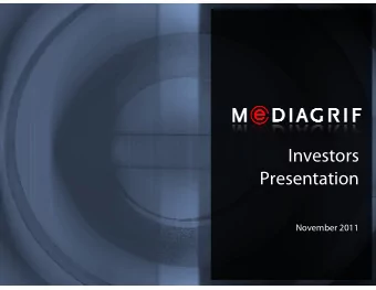 Investors  Presentation  November 2011  Disclaimer  Forward Looking Statements  This presentation