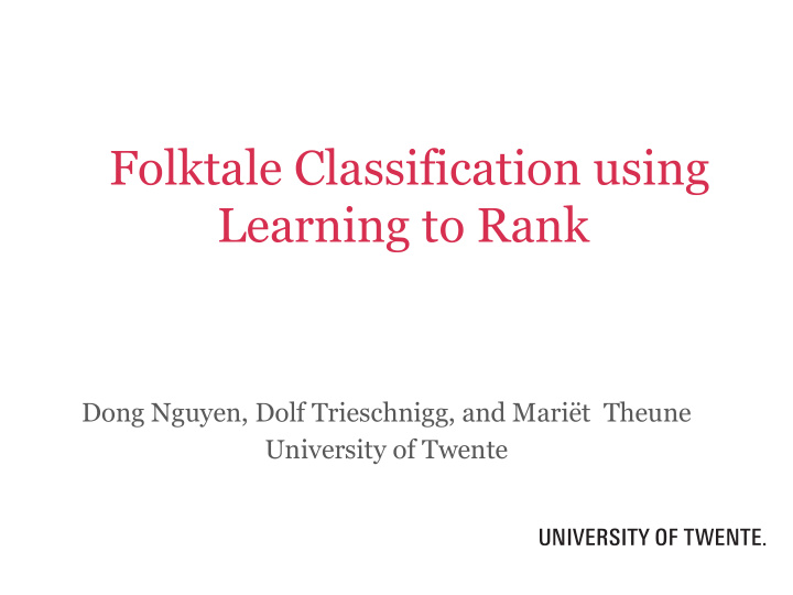 folktale classification using learning to rank