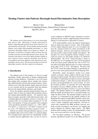 Turning Clusters into Patterns: Rectangle-based Discriminative Data Description  Byron J. Gao