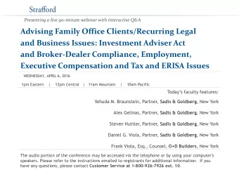 Advising Family Office Clients/Recurring Legal  and Business Issues: Investment Adviser Act  and