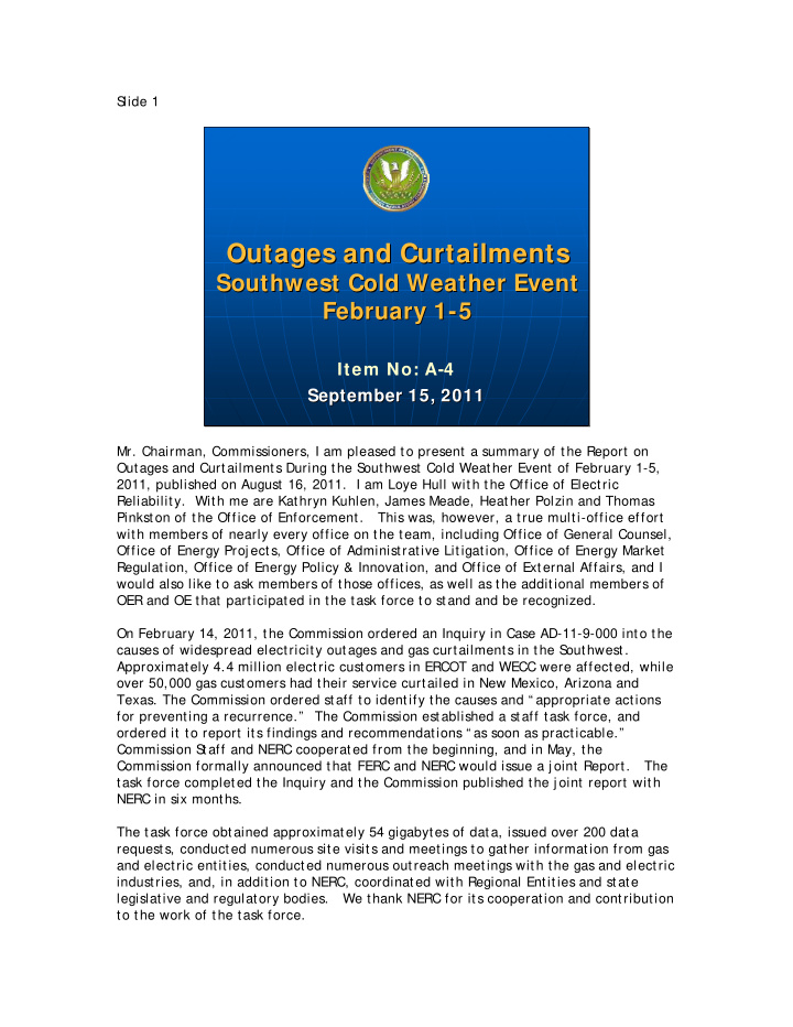 outages and curtailments outages and curtailments