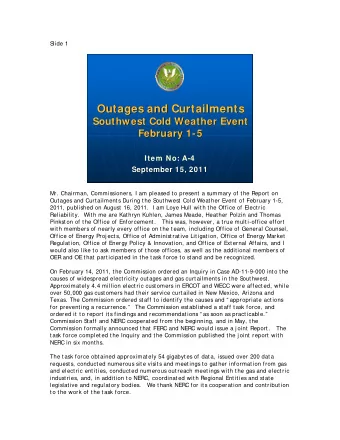 Outages and Curtailments  Outages and Curtailments  Southwest Cold Weather Event  Southwest Cold