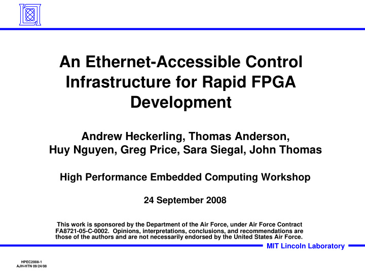 an ethernet accessible control infrastructure for rapid