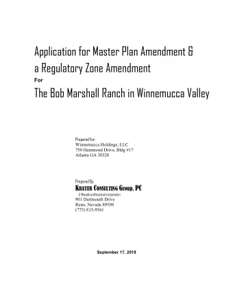 Application for Master Plan Amendment &amp;  a Regulatory Zone Amendment  For  The Bob Marshall