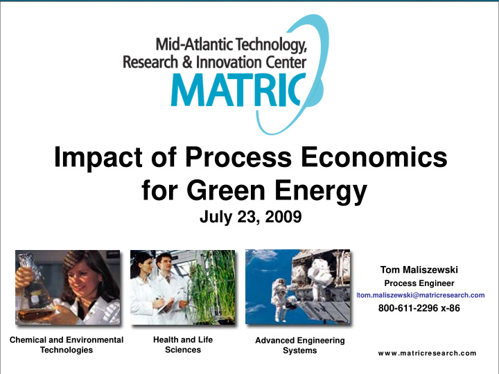 impact of process economics for green energy