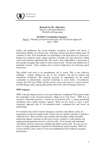 Remarks by Mr. Allan Jury ,  Director of External Relations  World Food Programme ECOSOC