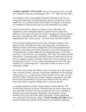 FOOD, FARMING AND FAITH (A Panel Presentation by DTH at an AAR Pre-Conference Symposium in