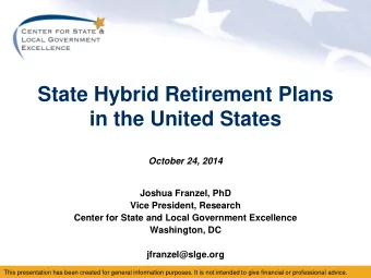in the United States  October 24, 2014  Joshua Franzel, PhD  Vice President, Research  Center for