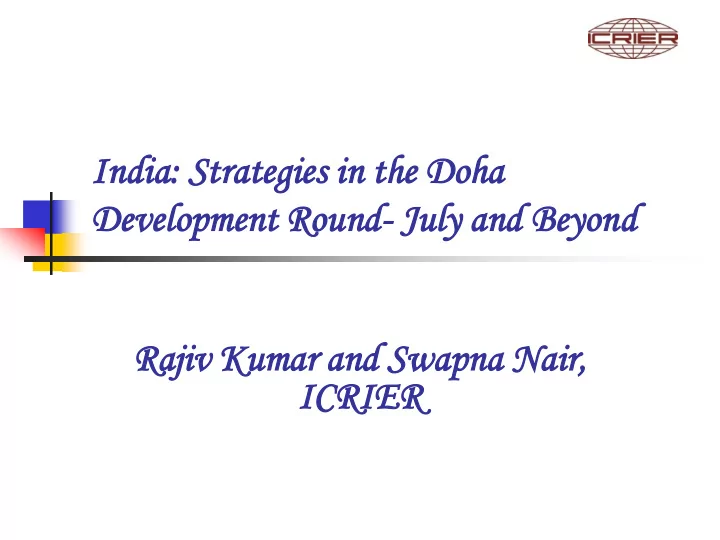 ind ndia ia st strategies egies in th n the e do doha