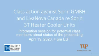 3T Heater Cooler Units  Information session for potential class  members about status of the