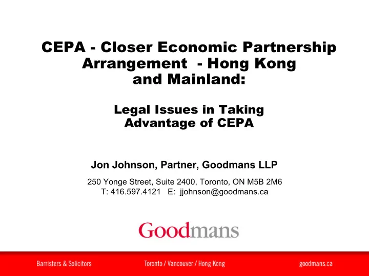 cepa closer economic partnership arrangement hong kong
