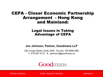 CEPA - Closer Economic Partnership  Arrangement  - Hong Kong  and Mainland:  Legal Issues in Taking