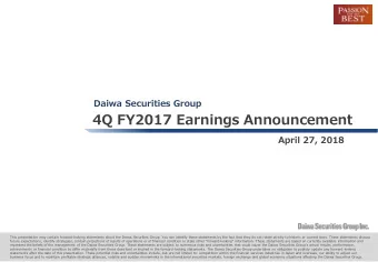 4Q FY2017 Earnings Announcement  April 27, 2018  This presentation may contain forward-looking