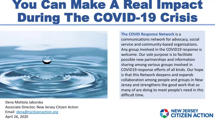 during t during the co he covid vid 19 crisis 19 crisis