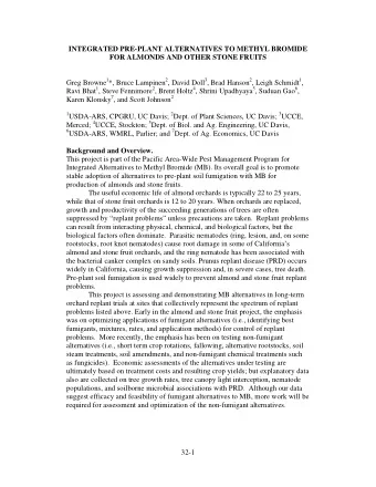 INTEGRATED PRE-PLANT ALTERNATIVES TO METHYL BROMIDE  FOR ALMONDS AND OTHER STONE FRUITS Greg Browne