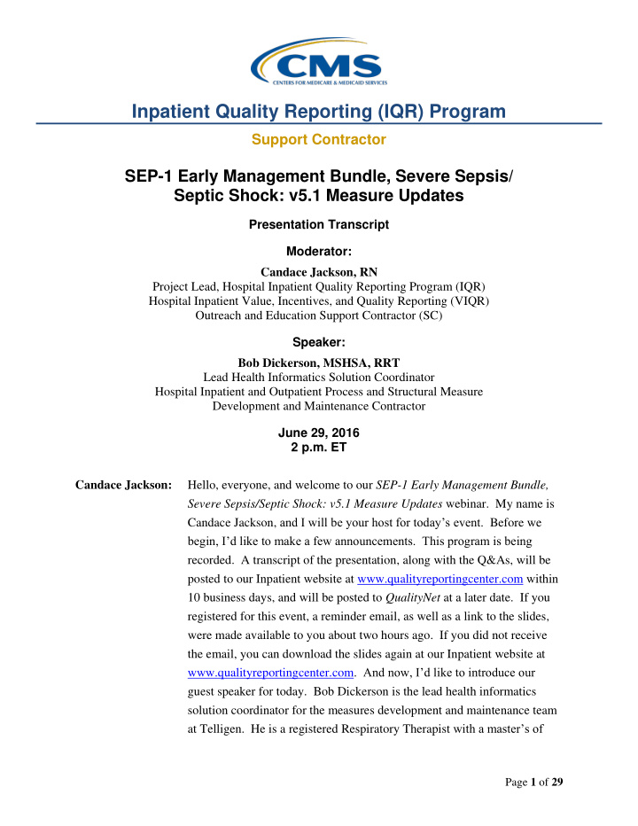 inpatient quality reporting iqr program