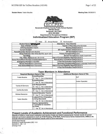 &quot;  Savannah, GA31401  r (9r2) 395-5600 Department for Exceptional Ghildren lndividualized