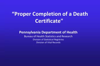 Certificate&quot;  Pennsylvania Department of Health  Bureau of Health Statistics and Research