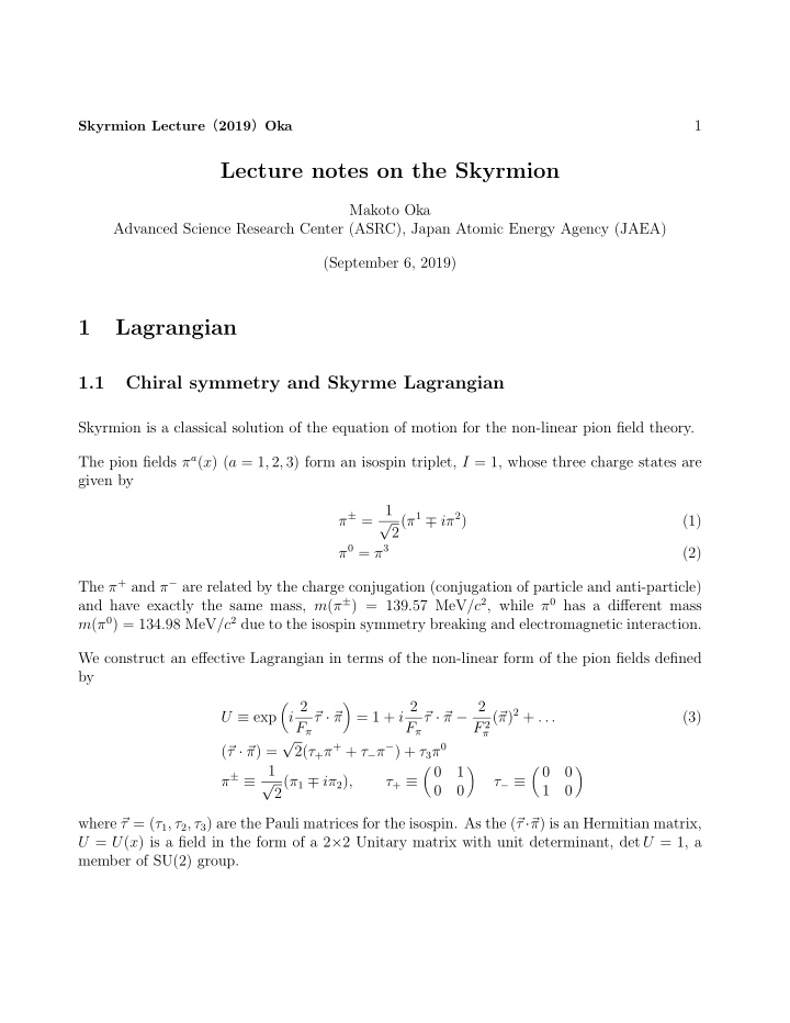 lecture notes on the skyrmion