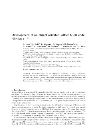 Development of an object oriented lattice QCD code  Bridge++ S. Ueda 1 , S. Aoki 2 , T.