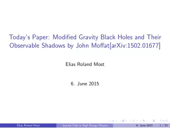 Todays Paper: Modified Gravity Black Holes and Their Observable Shadows by John Mo ff