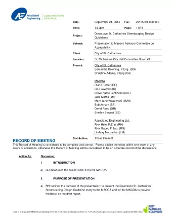 RECORD OF MEETING  This Record of Meeting is considered to be complete and correct.  Please advise