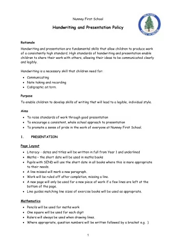 Handwriting and Presentation Policy  Rationale  Handwriting and presentation are fundamental skills