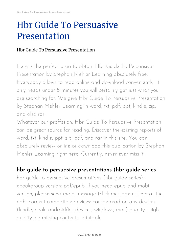hbr guide to persuasive presentation
