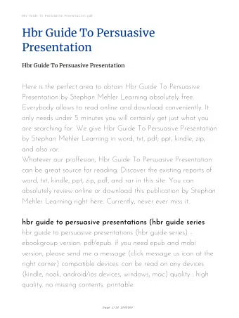 Hbr Guide To Persuasive  Presentation  Hbr Guide To Persuasive Presentation  Here is the perfect