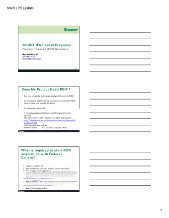 NWR LPE Update  WSDOT NWR Local Programs Frequently Asked ROW Questions  Mehrdad Moini, PE  (206)