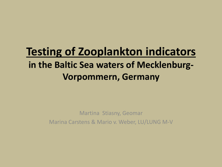 testing of zooplankton indicators