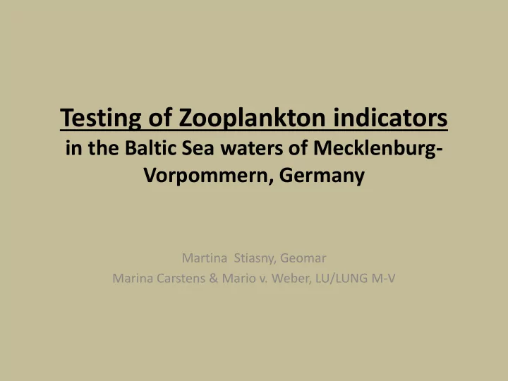 testing of zooplankton indicators