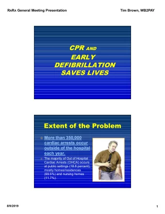 EARLY  DEFIBRILLATION  SAVES LIVES  Extent of the Problem  More than 350,000  cardiac arrests
