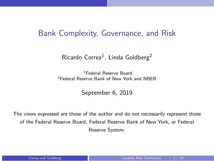 bank complexity governance and risk