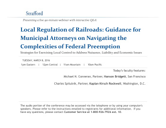 Local Regulation of Railroads: Guidance for  Municipal Attorneys on Navigating the  Complexities of