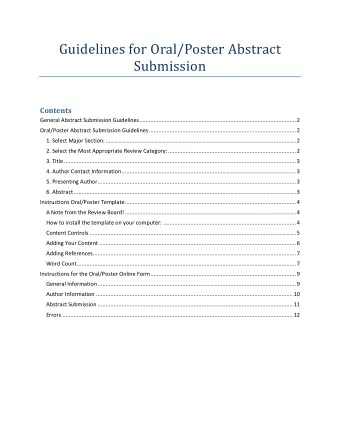 Guidelines for Oral/Poster Abstract  Submission  Contents  General Abstract Submission Guidelines