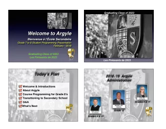 Welcome to Argyle Bienvenue  lcole Secondaire  Grade 7 to 8 Student Programming Presentation