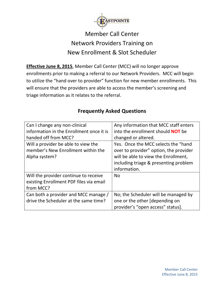 member call center network providers training on new