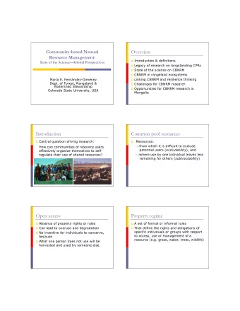 Overview  Community-based Natural  Resource Management:  Introduction &amp; definitions  State