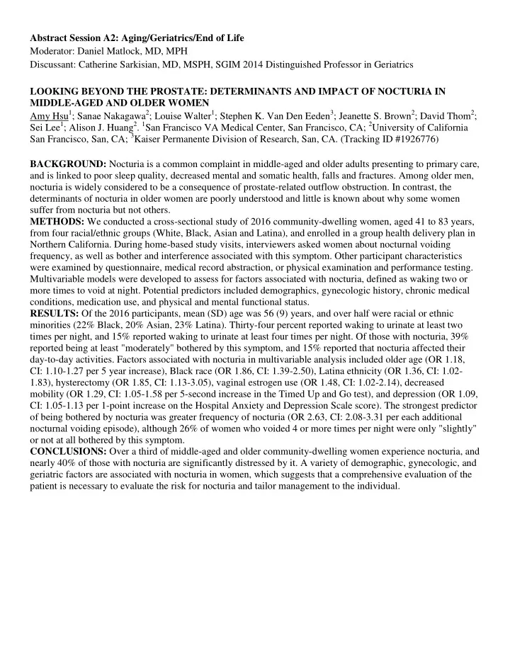 abstract session a2 aging geriatrics end of life