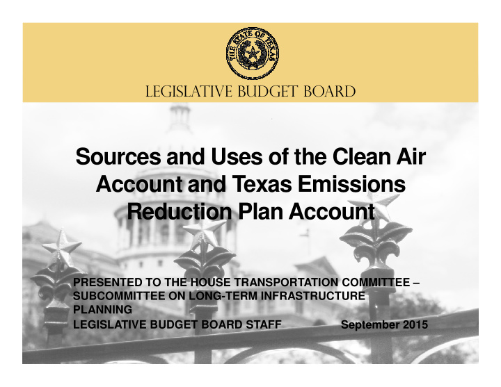 sources and uses of the clean air account and texas