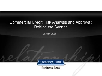 Commercial Credit Risk Analysis and Approval:  Behind the Scenes  January 21, 2016  Comerica Bank