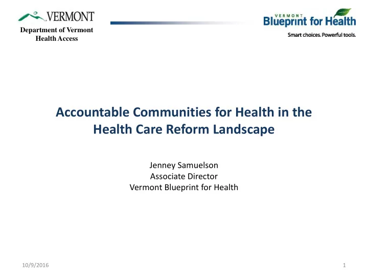 jenney samuelson associate director vermont blueprint for