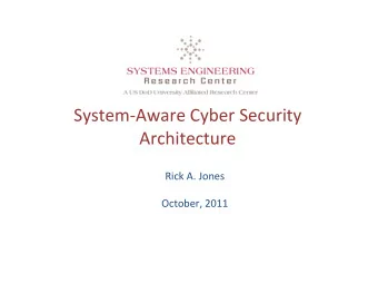 SystemAware Cyber Security  Architecture  Rick A. Jones  October, 2011  Research Topic