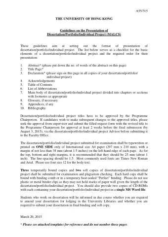 A55/315  THE UNIVERSITY OF HONG KONG  Guidelines on the Presentation of